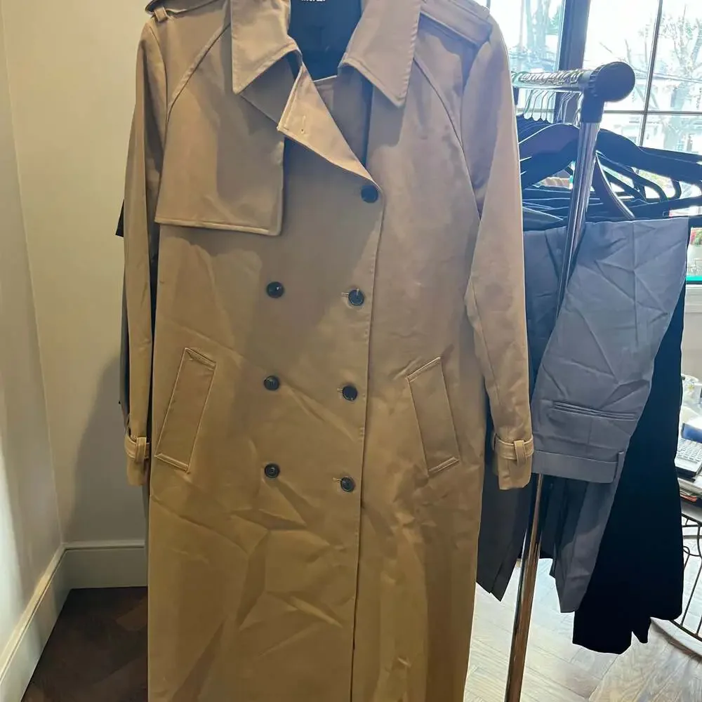 The Kooples Long Beige Cotton Trench Coat Size XL - Picture 2 of 5